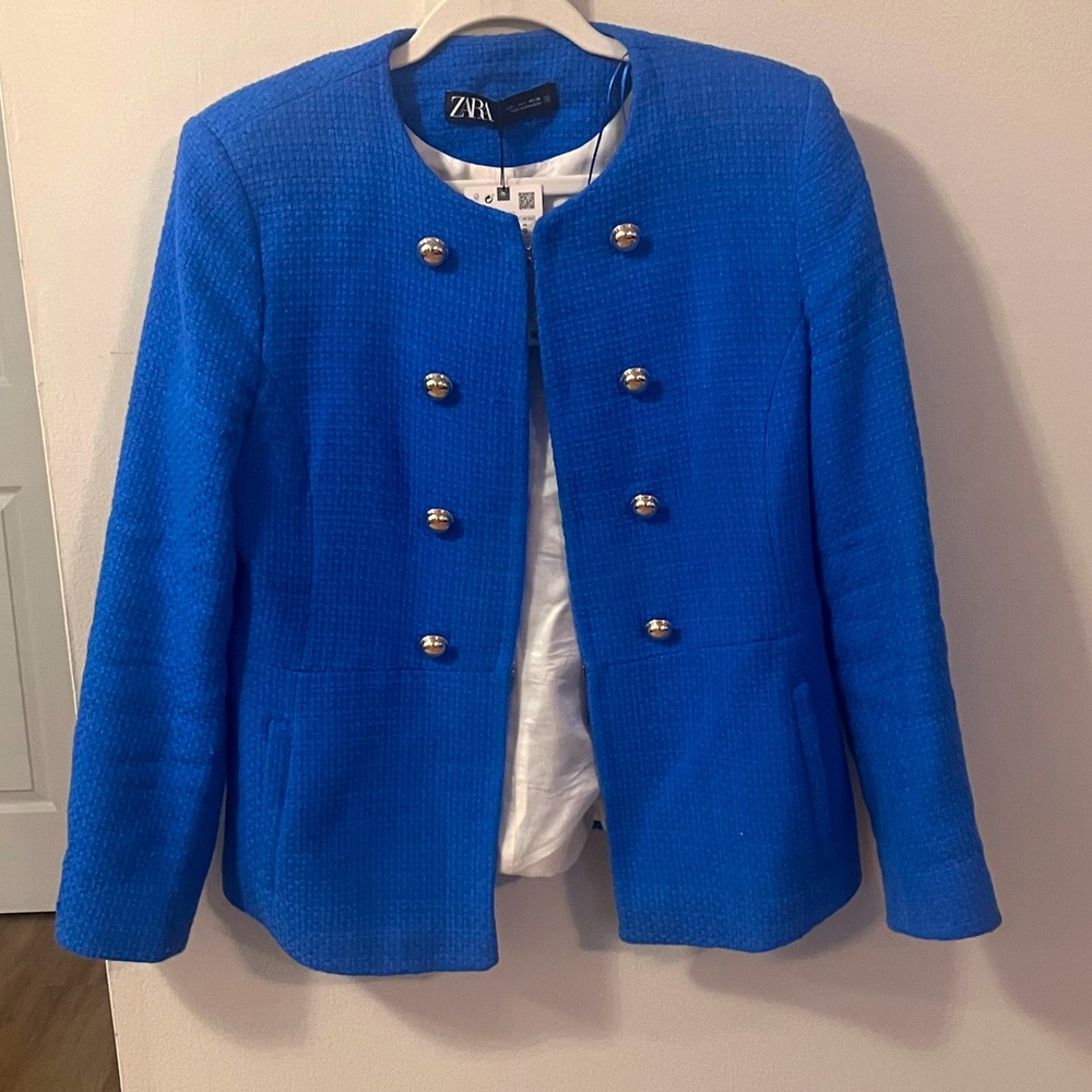 Zara Blue Textured Jacket